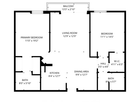 Floor plan for 2 beds, 2 baths, 960 sqft